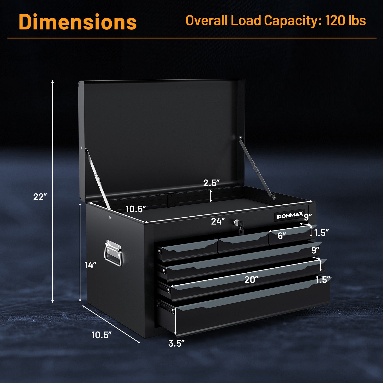 Steel Tool Box, 24�� Tool Chest Case with 6 Drawers, Top Storage, Automatic Lock