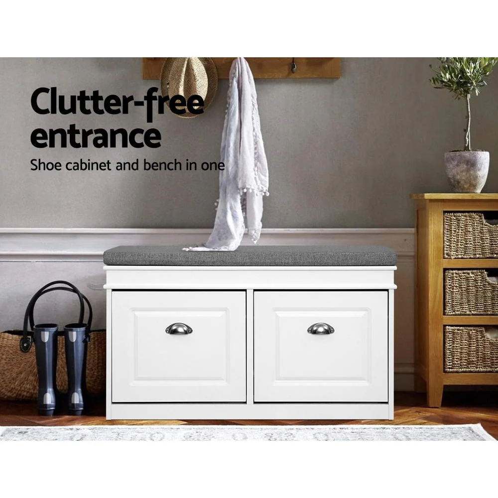 White Adjustable Shoe Rack Cabinet Bench, 12 Pairs - Artiss