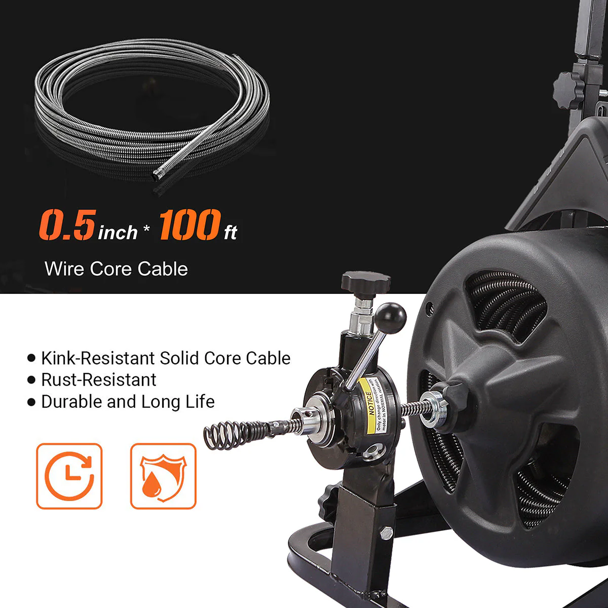 XtremepowerUS 45078 45078 Drain Snake Commercial w/Attachments 100' Electric Sewer