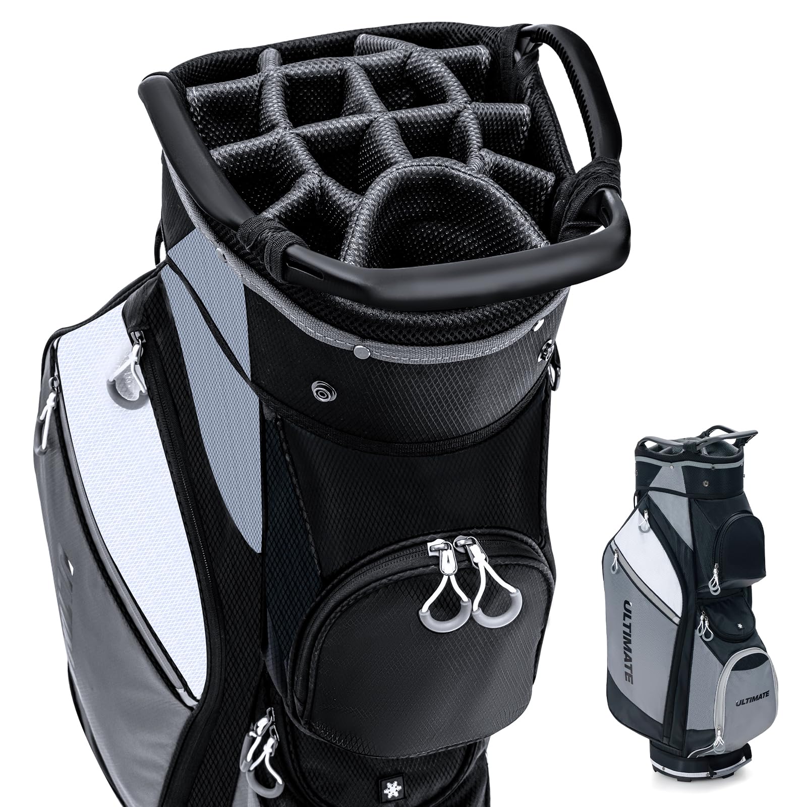 Golf Cart Bag with 14-Way Top Dividers, Golf Club Bag with 7 Zippered Pockets Including Cooler Bag
