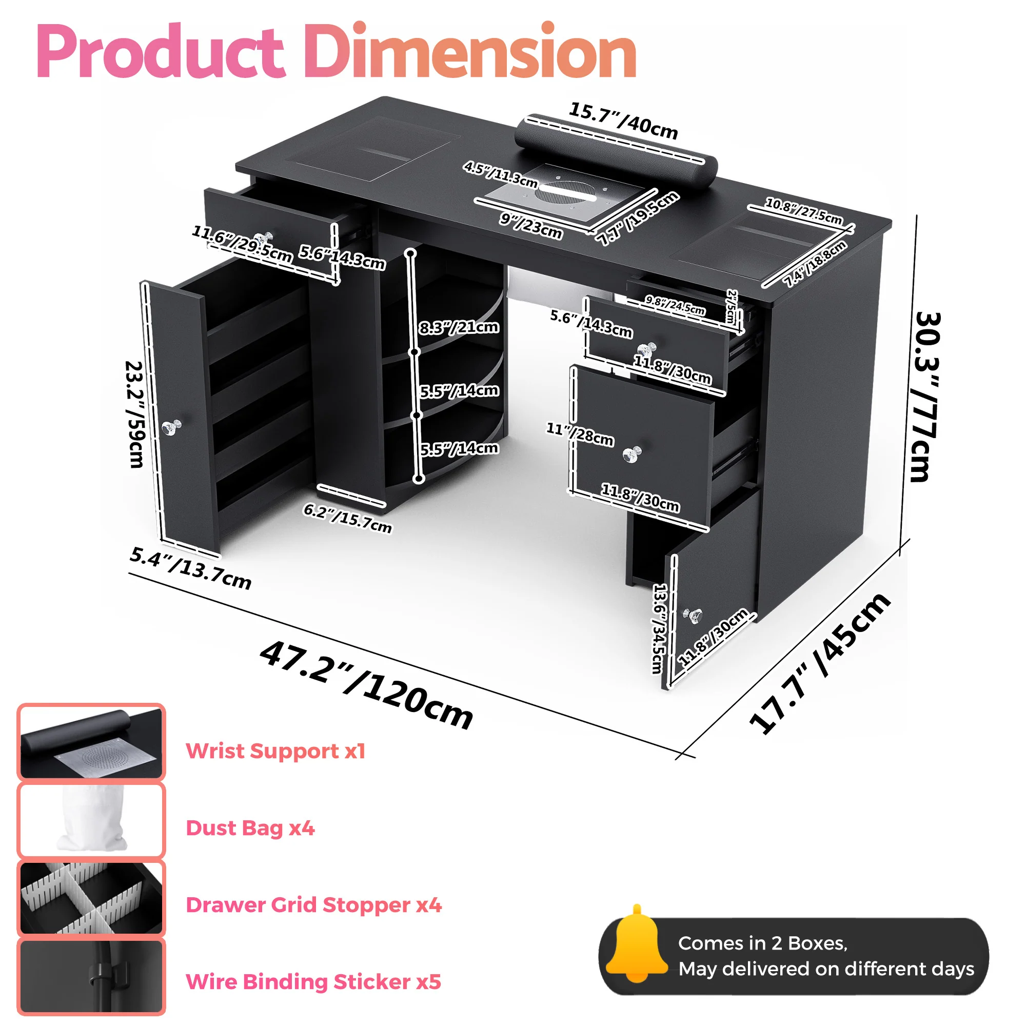 Manicure Table Glass Top w/Dust Collector
