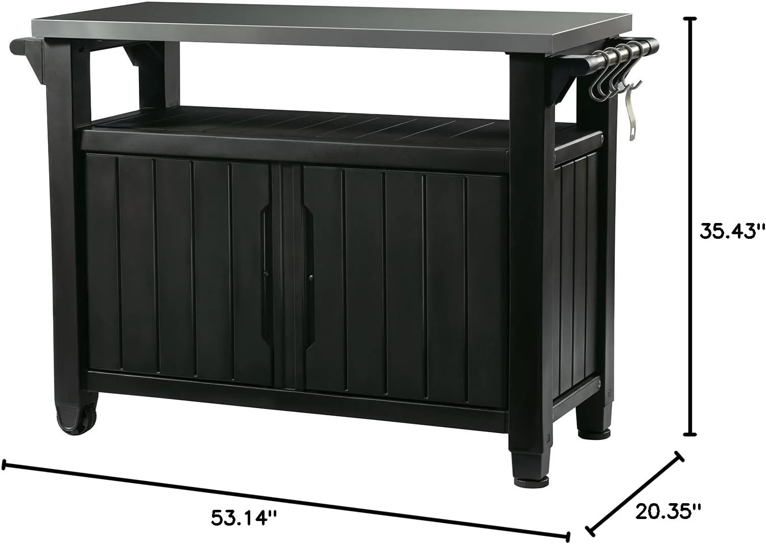 Outdoor Rolling Table Cart for Food Prep, Storage, Bar & Grill, Dark Brown