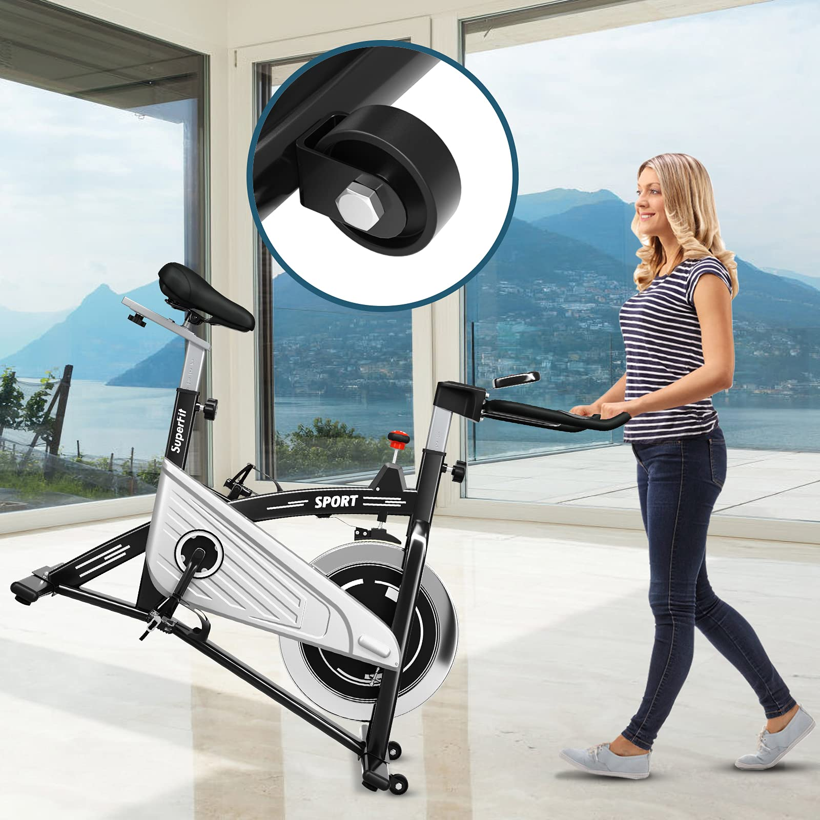 Indoor Exercise Cycling Bike, Smooth Belt Drive Stationary Bike W/ Heart Rate, LCD Monitor