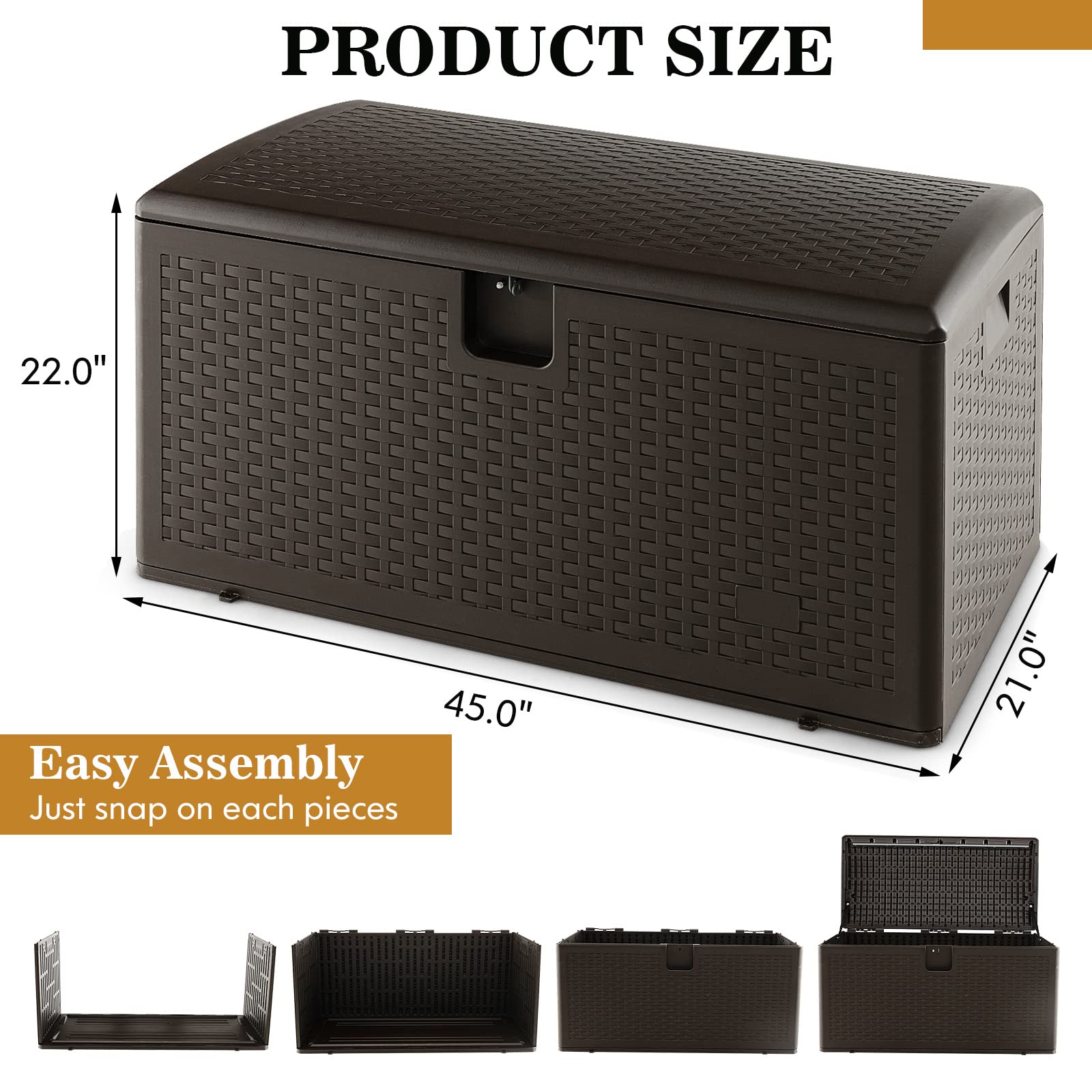 Outdoor Storage Box, 31 73 100 Gallon Waterproof Resin Patio Storage Box with Lockable Lid, Side Handle for Pillows, Cushions