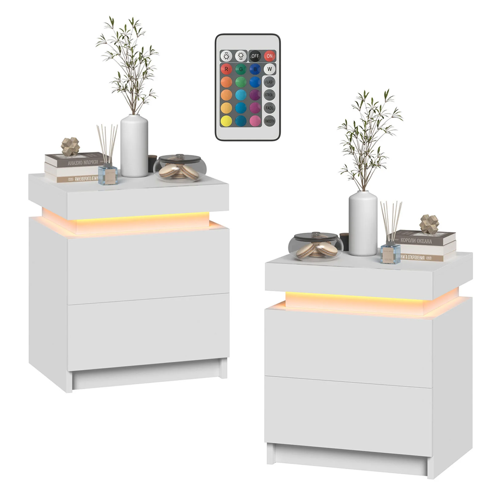 Set of 2 Bedside Table With Nightstand LED