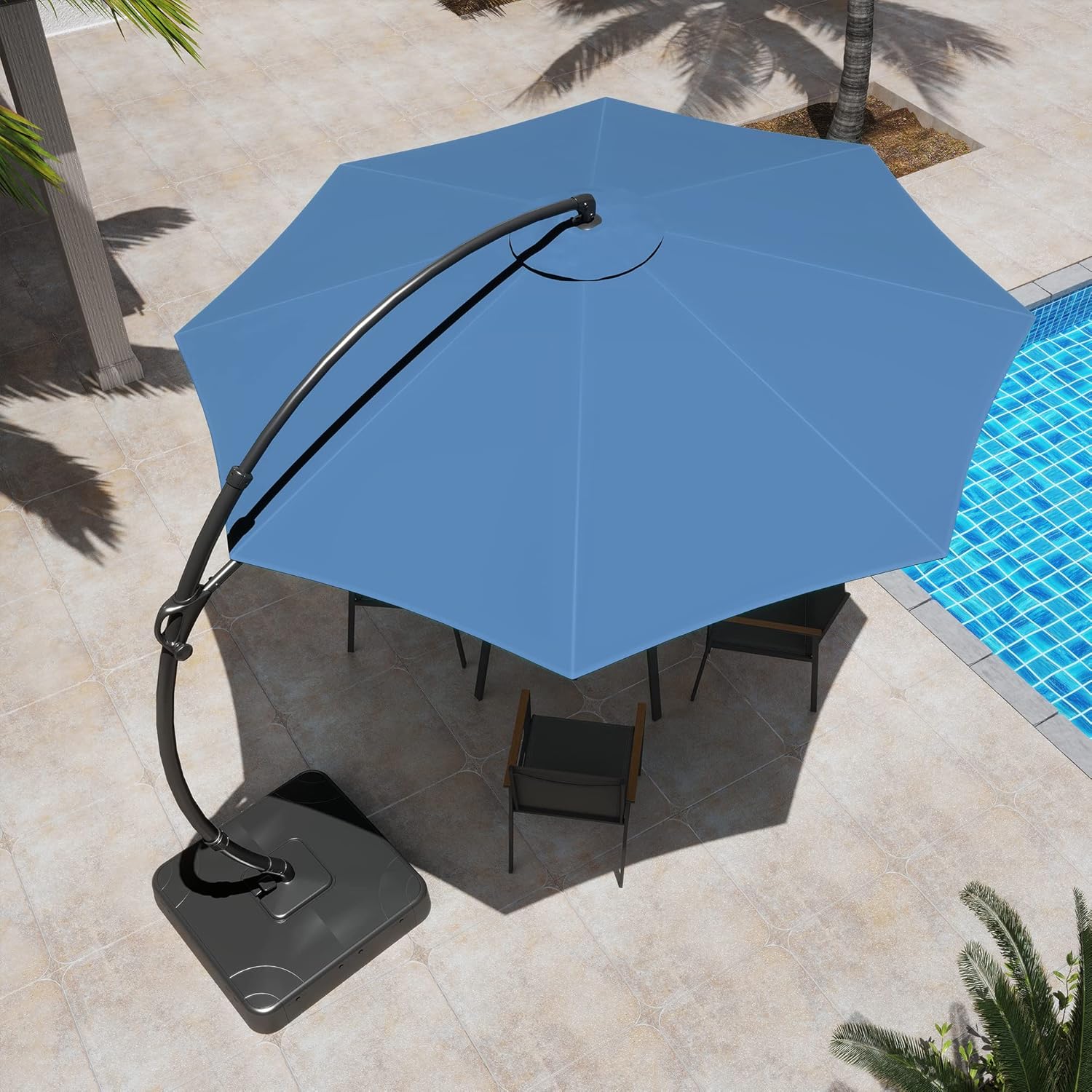 LAUSAINT HOME Outdoor Patio Umbrella with Base included, 11 FT Deluxe Curvy Cantilever Umbrella Heavy Duty Offset Hanging Umbrella with 360�� Rotation for Market, Pool, Garden, Backyard, Deck (Beige)