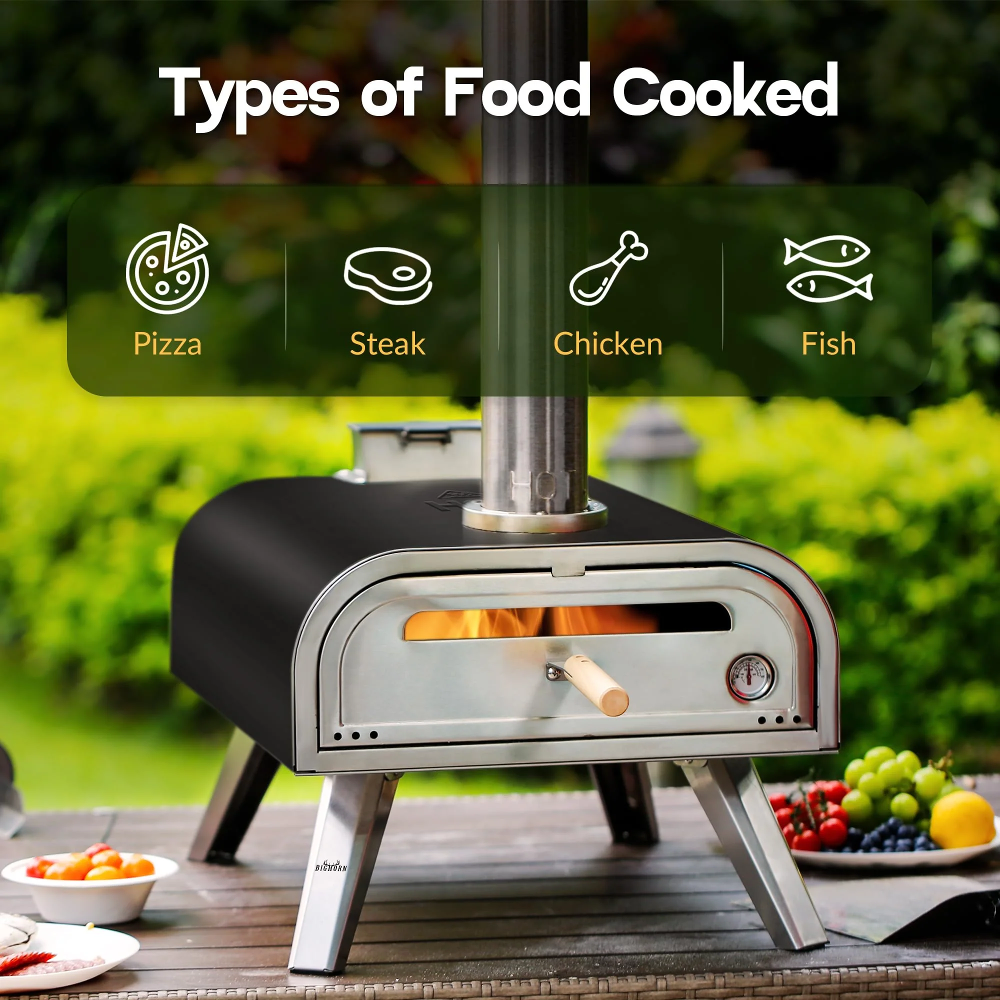 BIG HORN OUTDOORS 16 Inch Wood Pellet Burning Pizza Oven