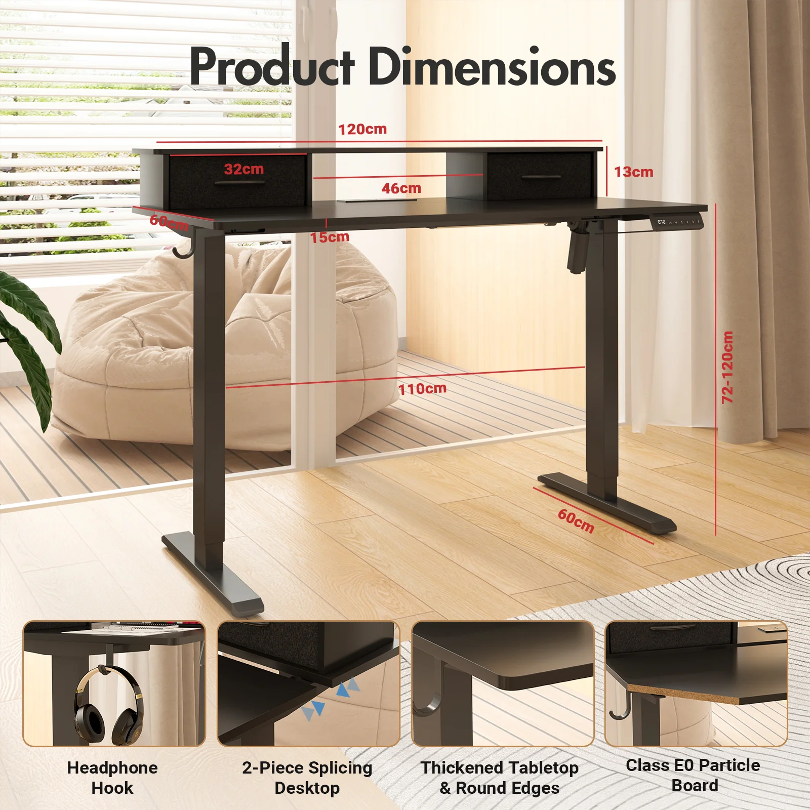 Electric Standing Desk with Monitor Stand Black