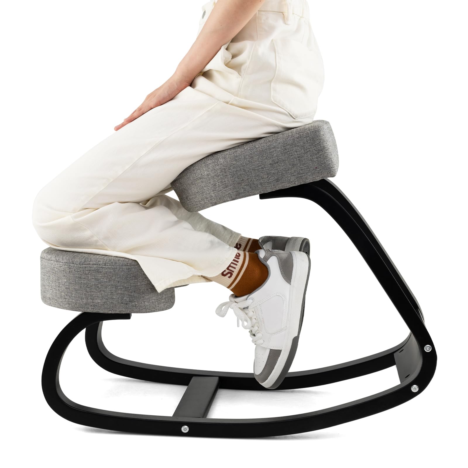 Ergonomic Kneeling Chair, Rocking Upright Posture Chair with Soft Seat & Knee Pads, Gray and Black