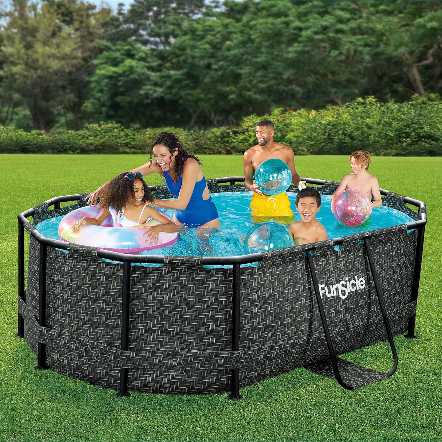 Funsicle 167 by 98 by 39.5 Inches Oasis Designer Oval Frame Outdoor Above Ground Swimming Pool Pool Set with Accessories, Dark Herringbone Gray