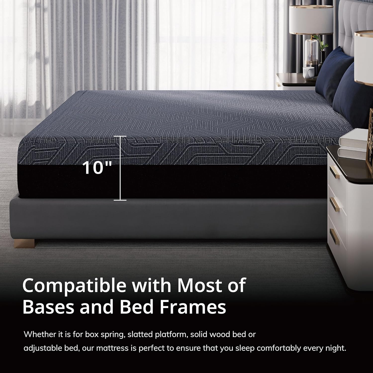 EGOHOME 14 Inch King Size Memory Foam Mattress for Back Pain, Cooling Gel Mattress Bed in a Box, Made in USA, CertiPUR-US Certified, Therapeutic Medium Mattress, 76x80x14 Black