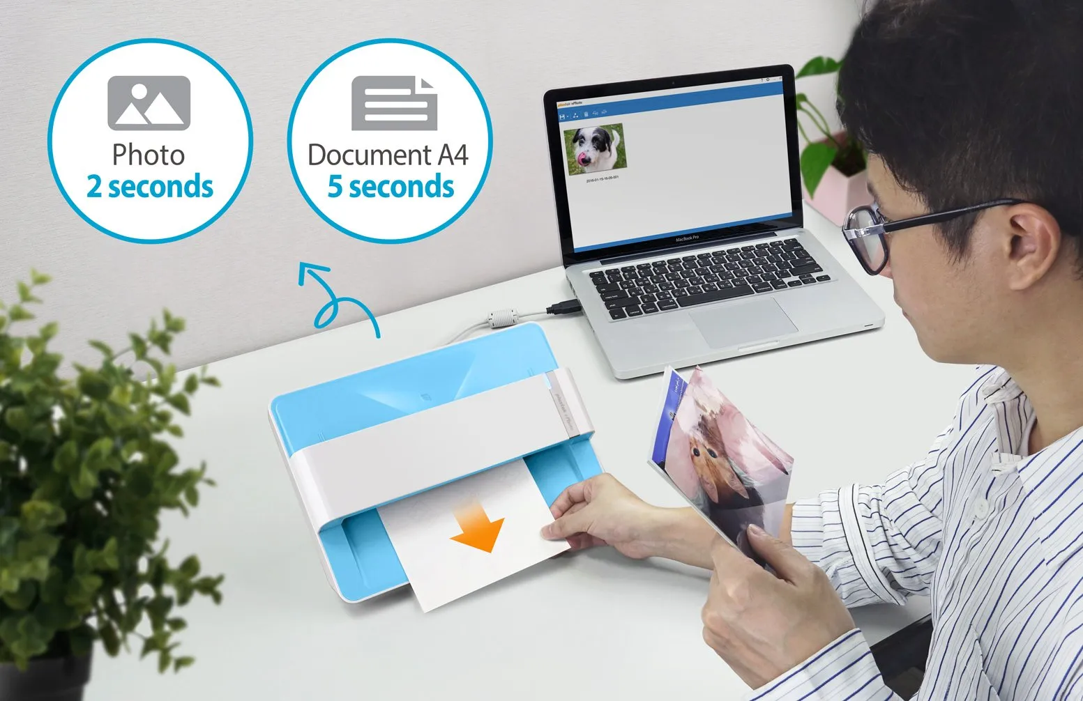 Plustek Photo Scanner, 4x6 Photo in 2sec, Auto Crop and Deskew CCD Sensor