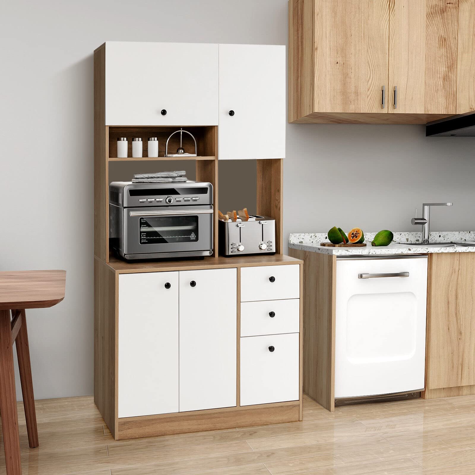 Giantex Buffet Storage Cabinet Kitchen Pantry with 3 Drawers Buffet Sideboard Hutch Cupboard