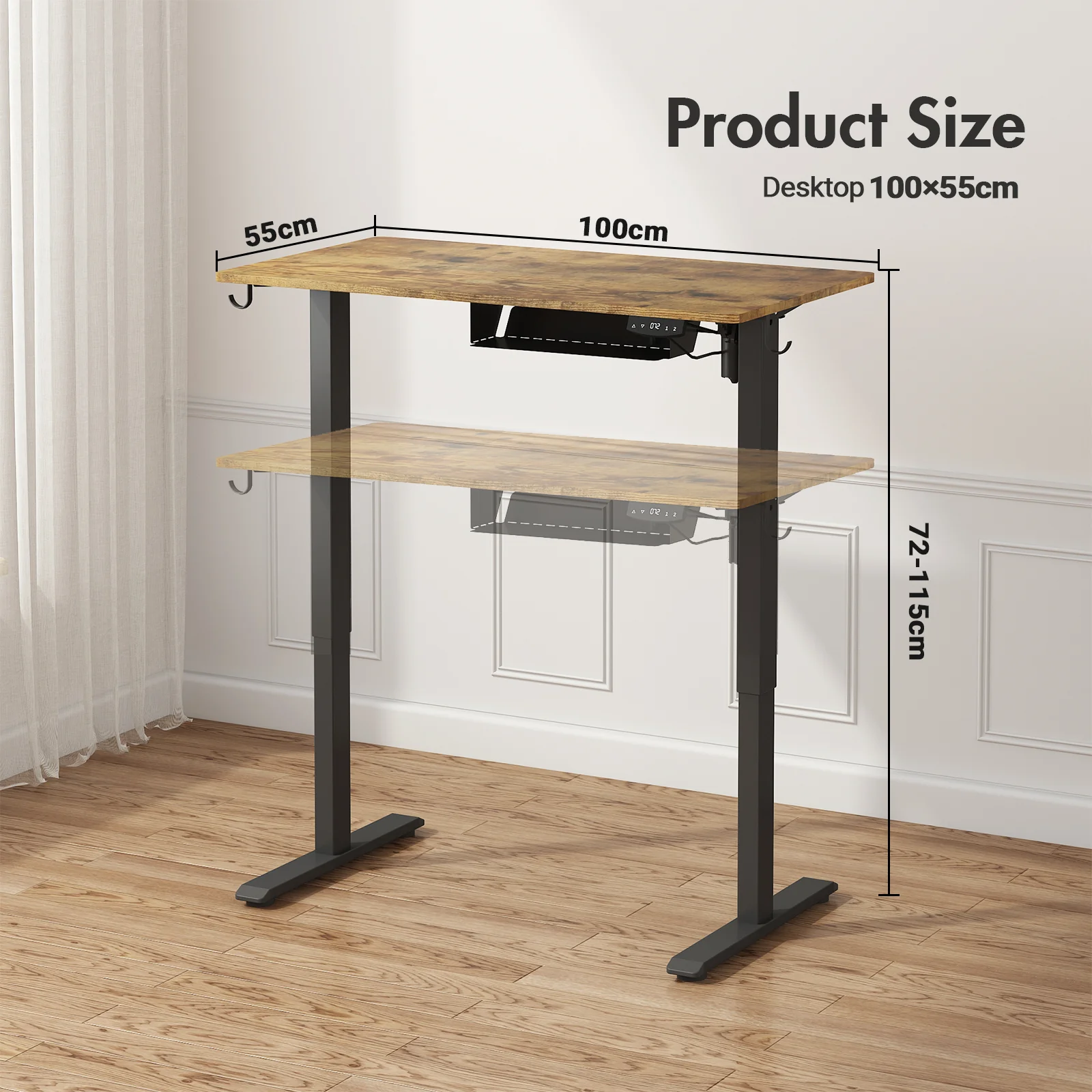 Electric Standing Desk Height Adjustable 100cm Walnut