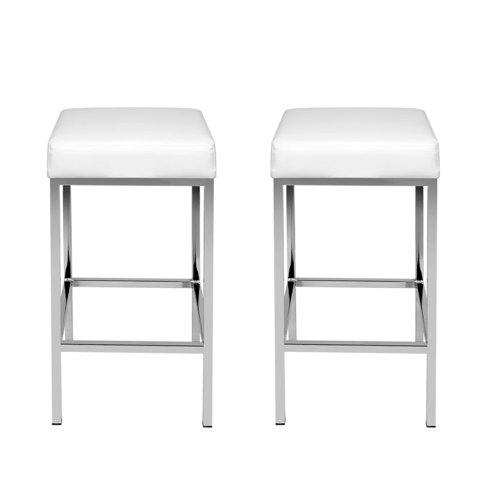 Artiss 2x Bar Stools Leather Padded Metal White