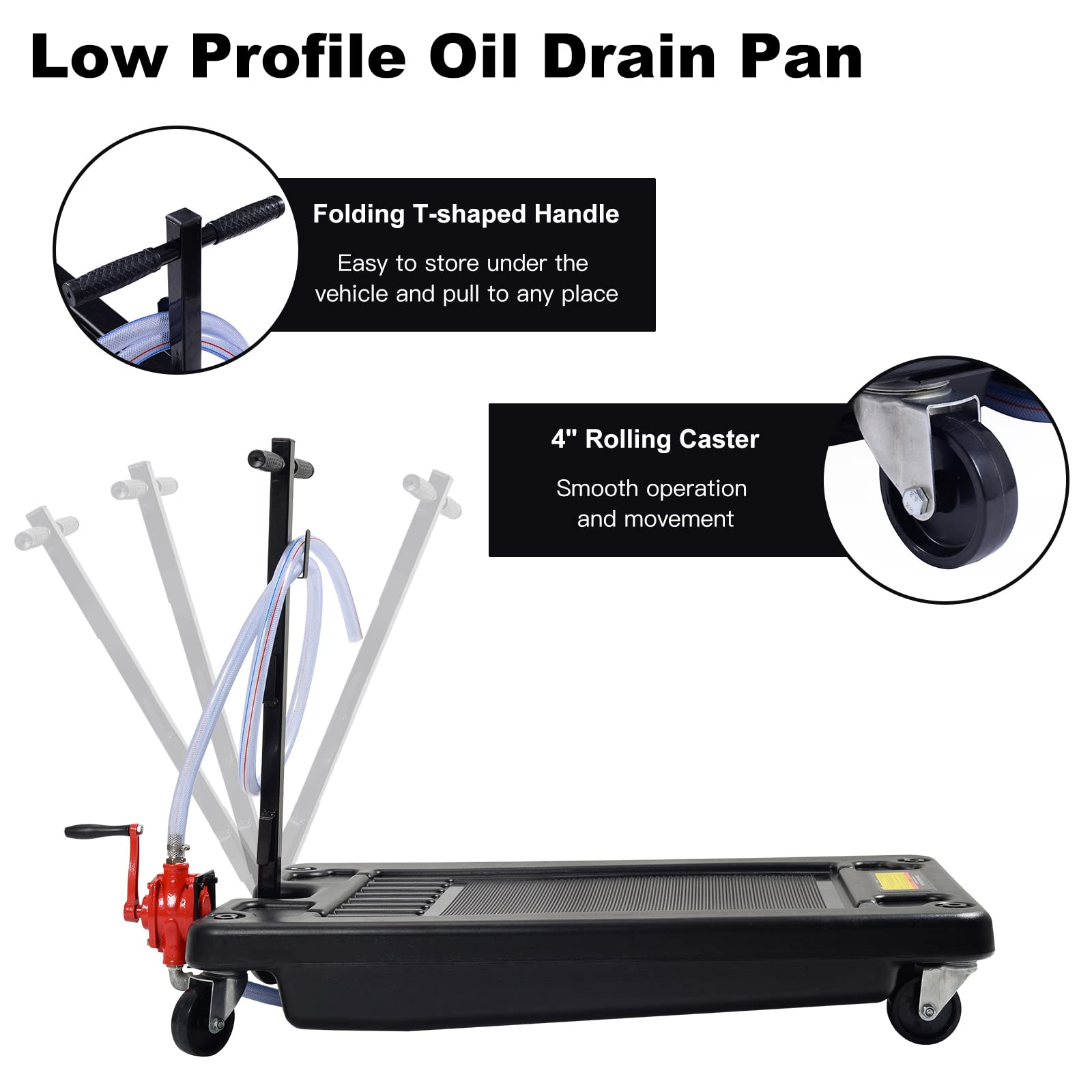 Portable Oil Drain Pan with Pump 17 Gallon Low Profile Oil Change Pan for Truck Car with 8' Hose