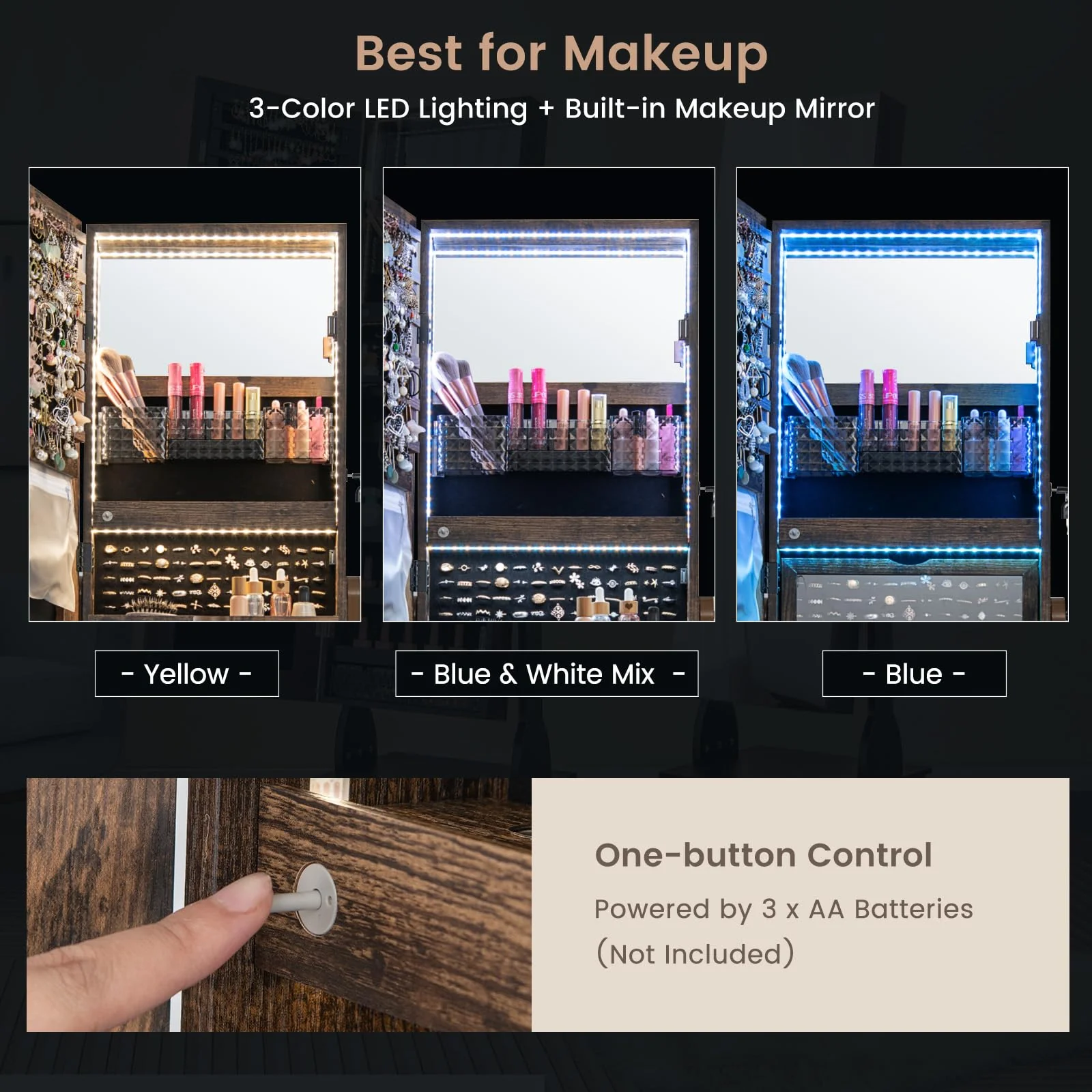 Giantex Standing Jewelry Armoire, Lockable Movable Jewelry Organizer