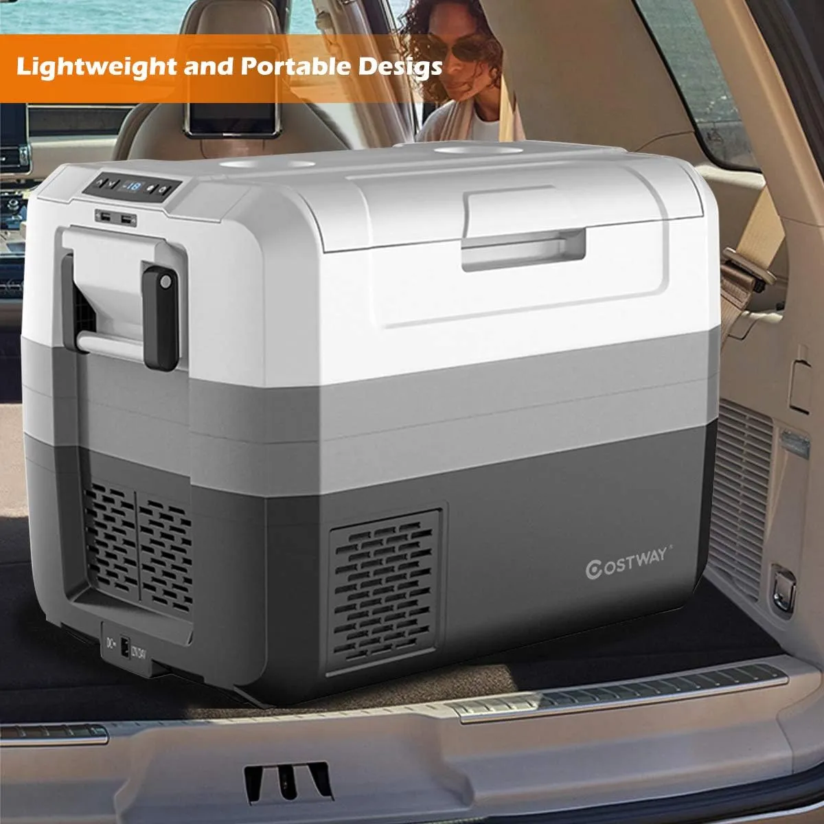 Portable Car Refrigerator, -14.8�� to 50��, 58-Quart Compressor Travel Fridge with Two-way Open Door, Operating Panel, Groove Design, Compact RV Freezer and Cooler for Outdoor and Home Use