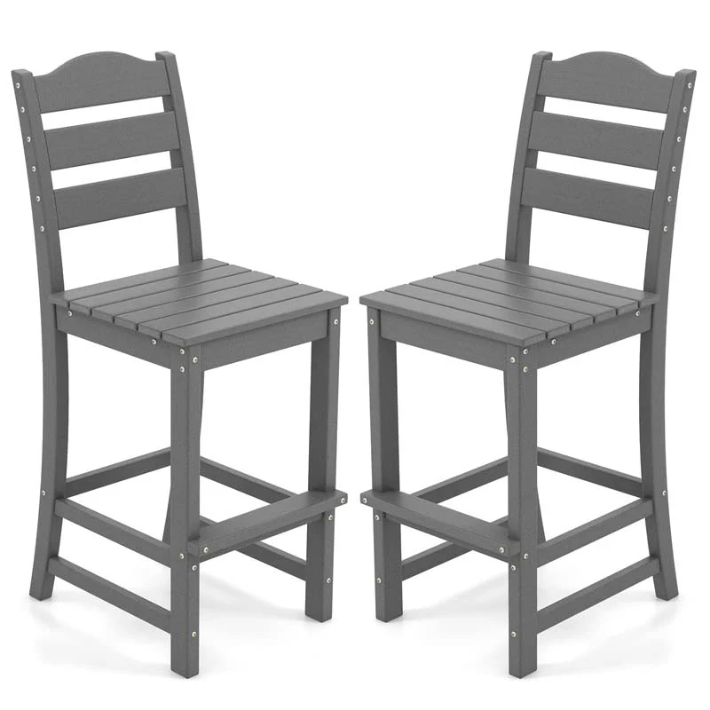 Outdoor HDPE Bar Stool, Patio Tall Bar Chair with Backrest and Footrest, 30 Inches Counter Height Barstools for Garden Backyard