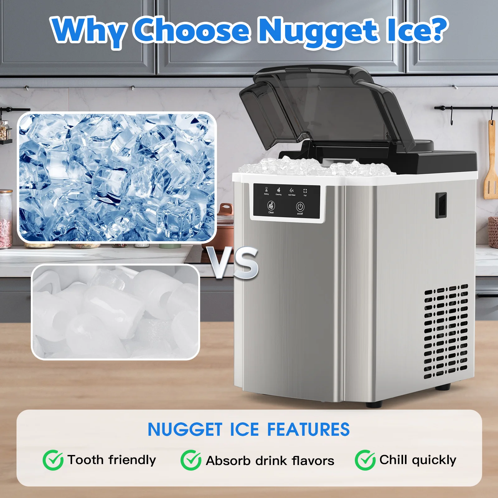 Nugget Ice Maker Countertop with Soft Chewable Ice