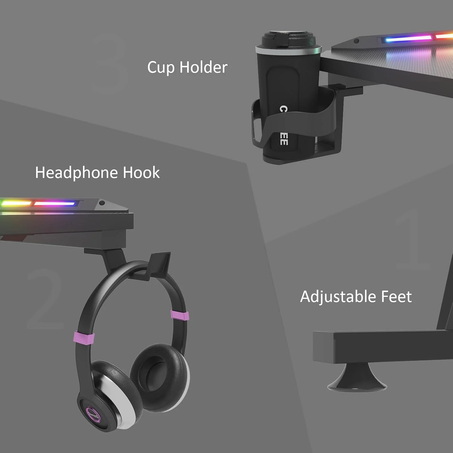 Gaming Desk Ergonomic Computer Desk LED Light