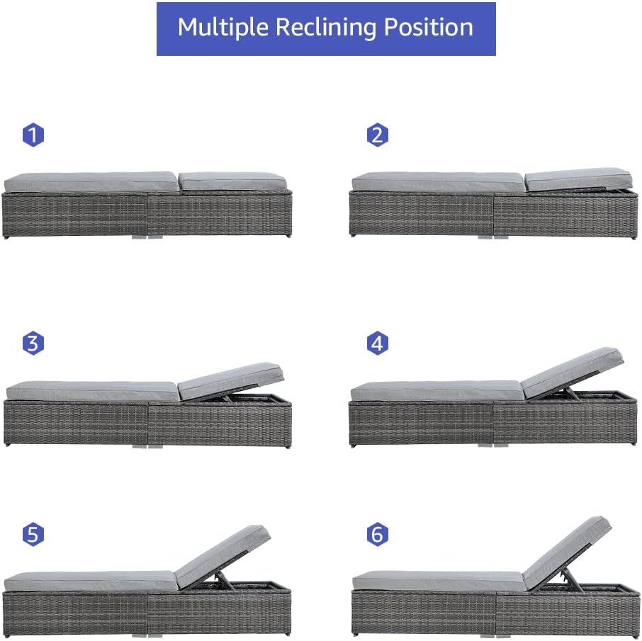 Patiorama Outdoor Patio Lounge Chair, Elegant Reclining Adjustable Pool Rattan Chaise Chair with Beige Cushion, Brown PE Wicker, Steel Frame, Set of 2