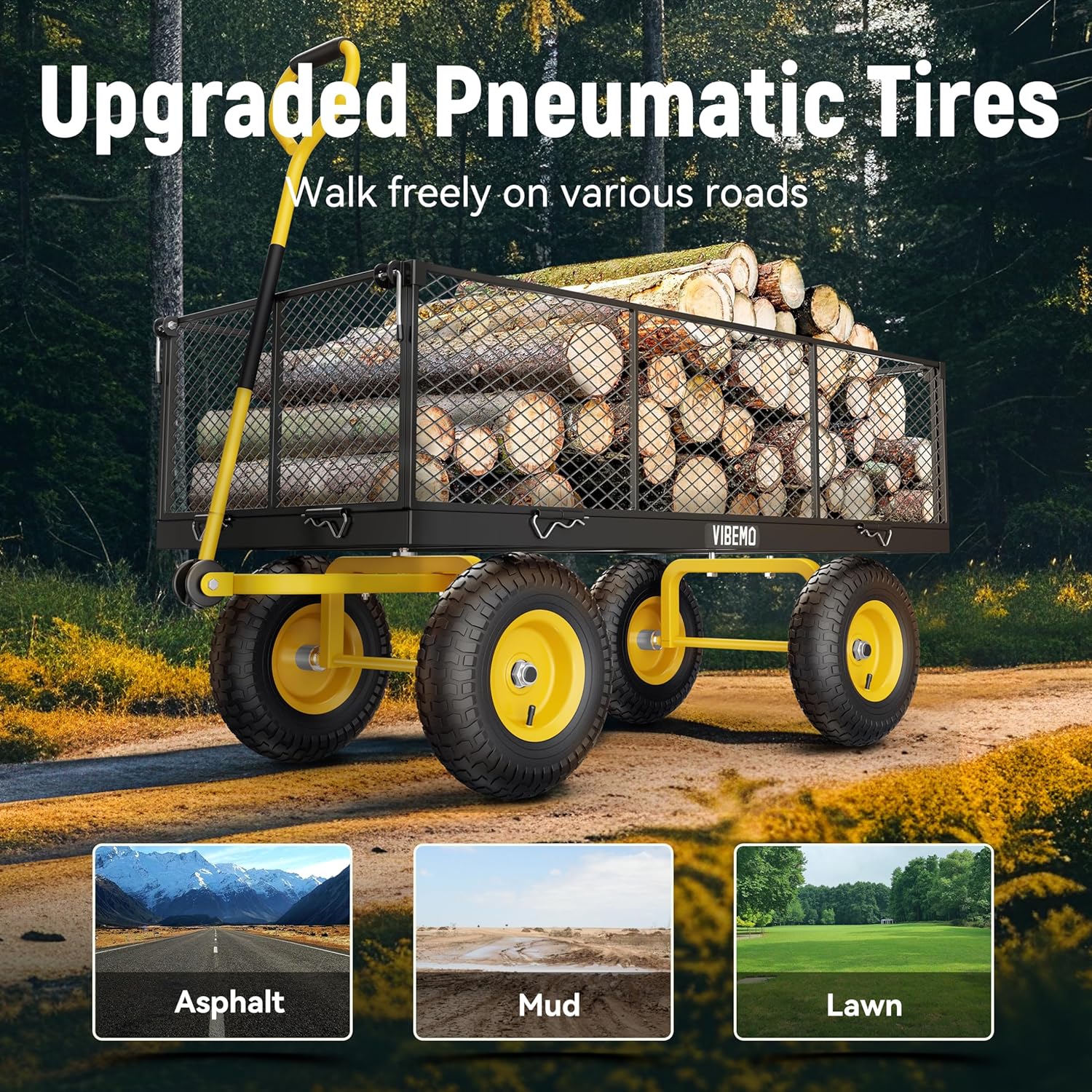 Steel Garden Cart, 2-in-1 1400 lbs Heavy Duty Utility Wagon, with Removable Mesh Sides to Convert into Flatbed, 240?? U-Turn 13