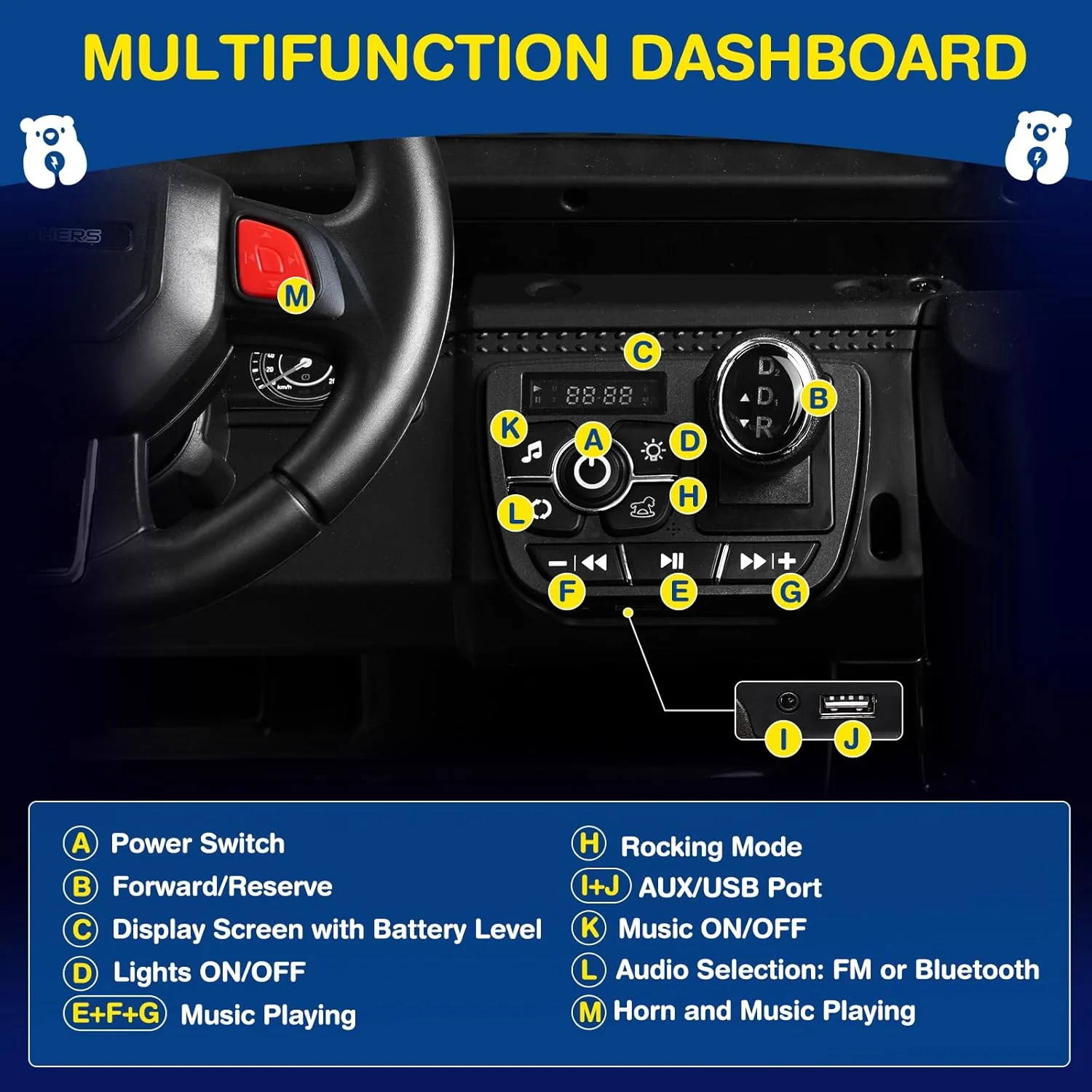 L8 Ride On Car, 2 Seater, 12V Kids Electric Car w/Remote Control, 4-Wheel Suspension, Bluetooth Speaker, Multi Music Modes, 3 Speeds, LED Lights, Xmas & Birthday Gift Ideas for Kids Ages 3+