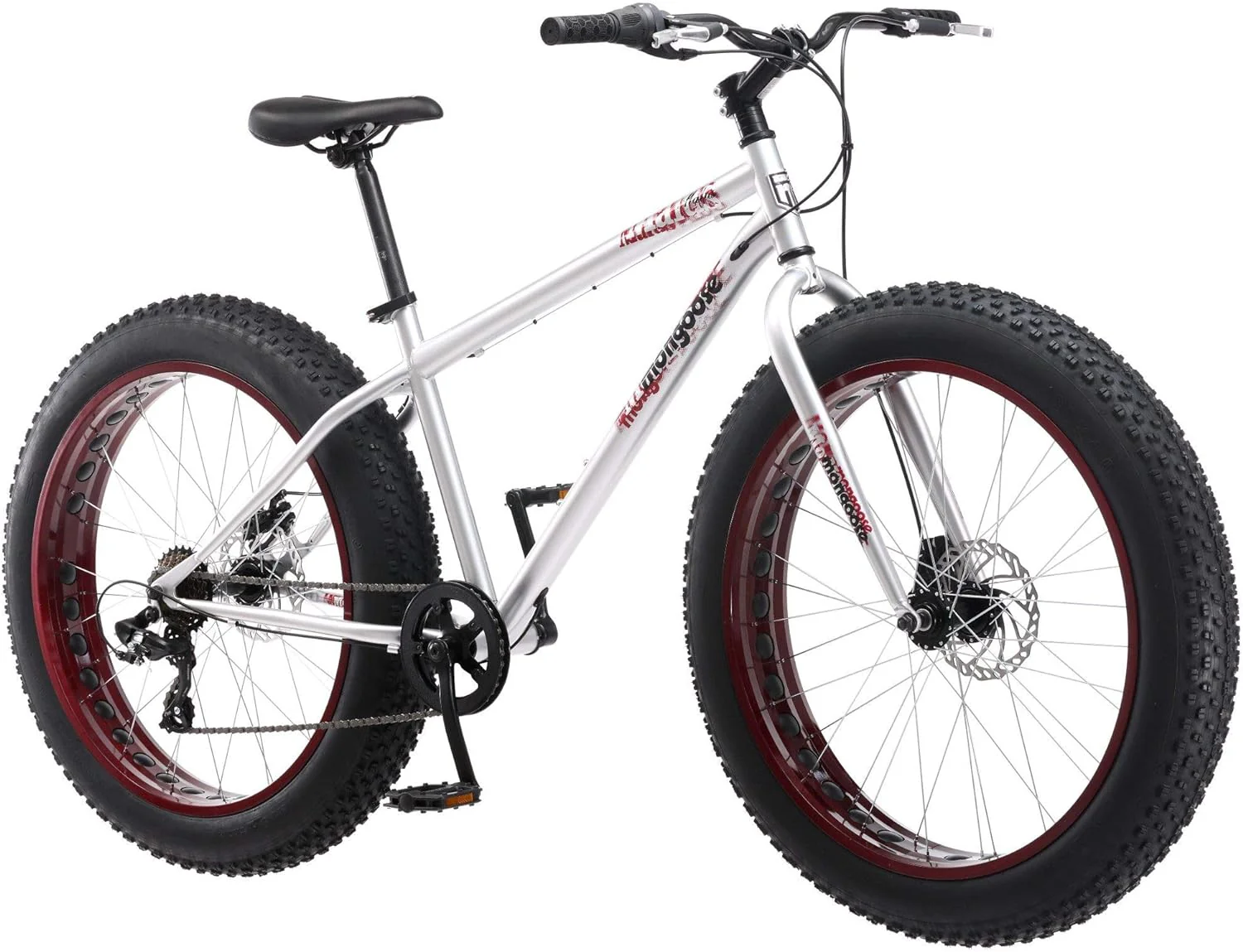 Malus Mens and Women Fat Tire Mountain Bike, 26-Inch Bicycle Wheels, 4-Inch Wide Knobby Tires, Steel Frame, 7 Speed Drivetrain, Shimano Rear Derailleur, Disc Brakes