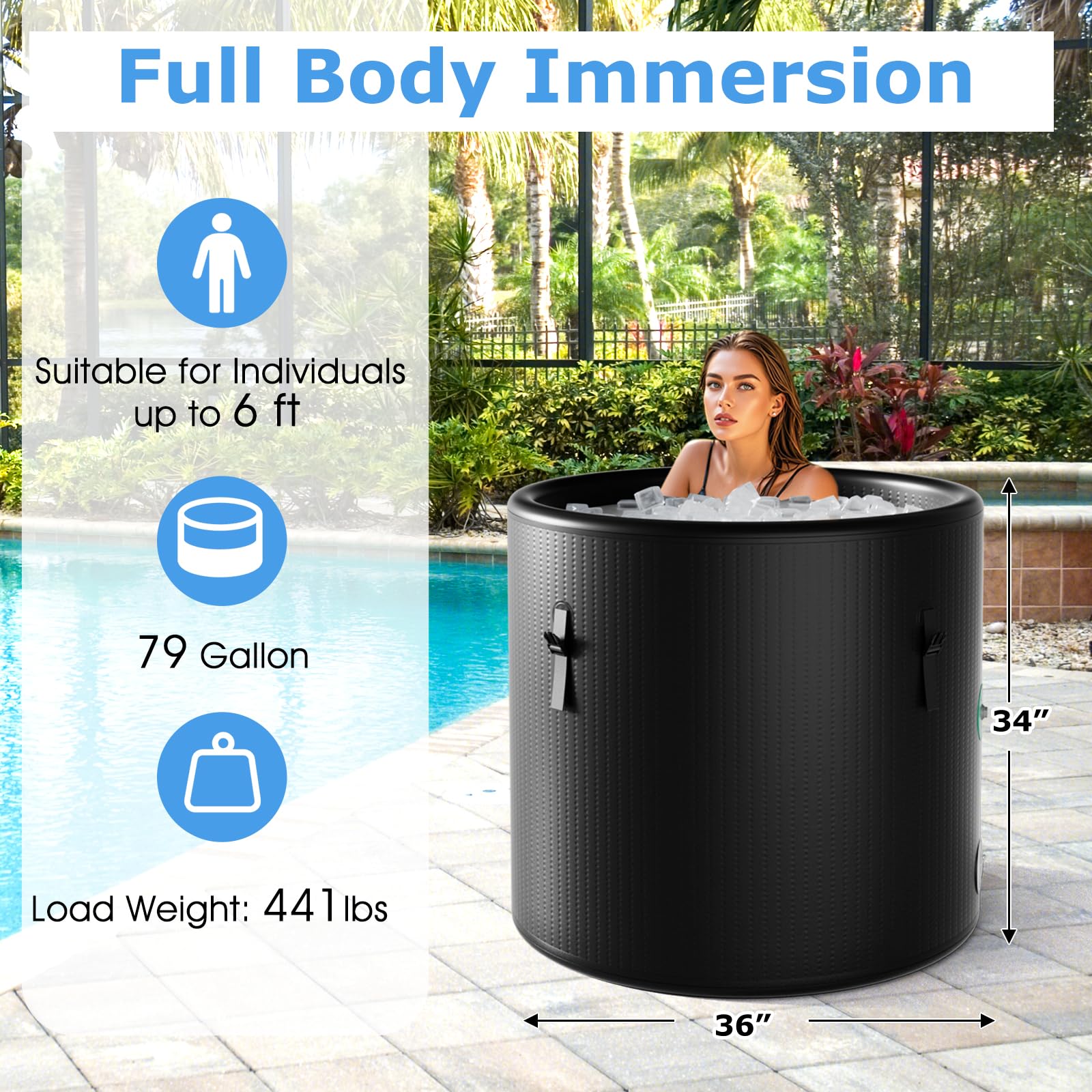 79 Gal Ice Bath Tub for Athletes, Inflatable Cold Plunge Tub w/Multiple Layered, Lid, Pump