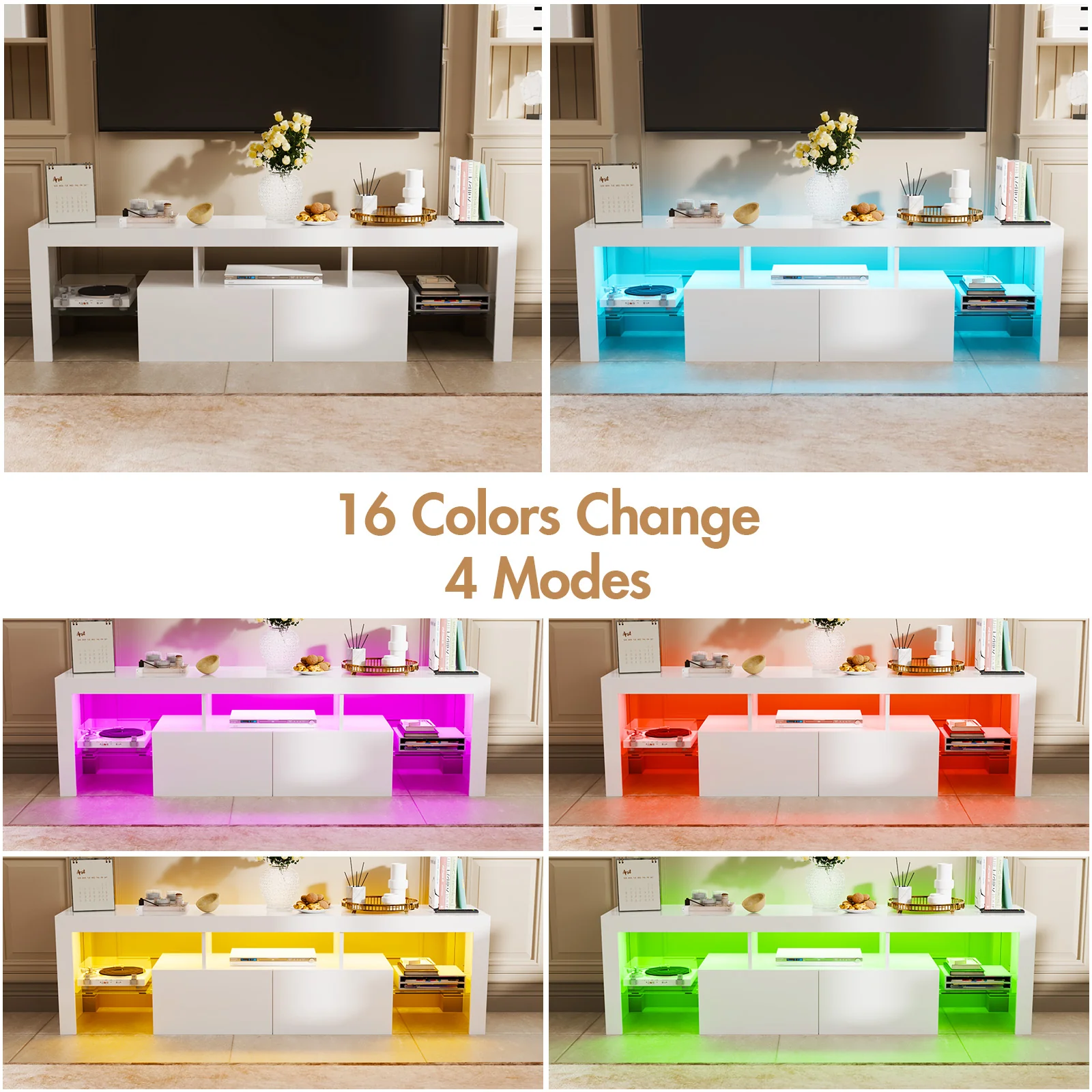 TV Cabinet 160cm RGB LED Entertainment Unit White