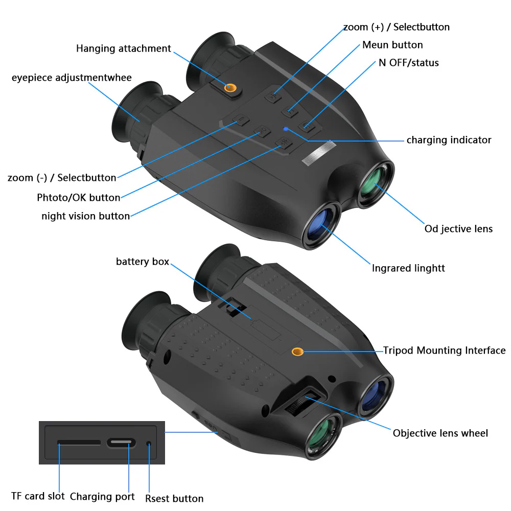 Black Professional HD Digital Night Vision Binoculars - 6X Optical Zoom, IR Illumination, Record 2.5K Video & 48MP Photos