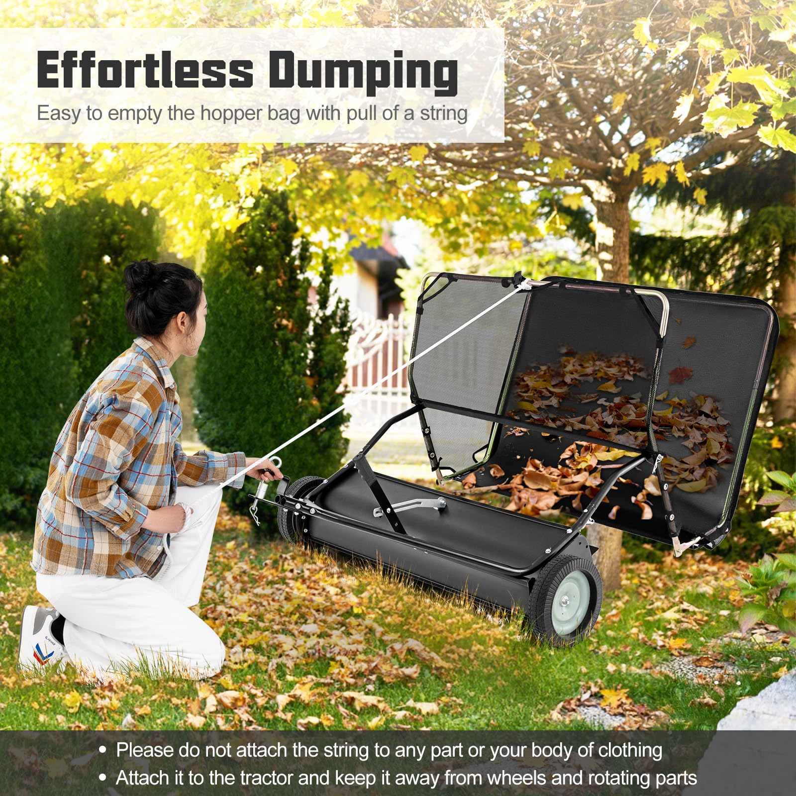 Lawn Sweeper Tow Behind with Large-Capacity Hopper Bag