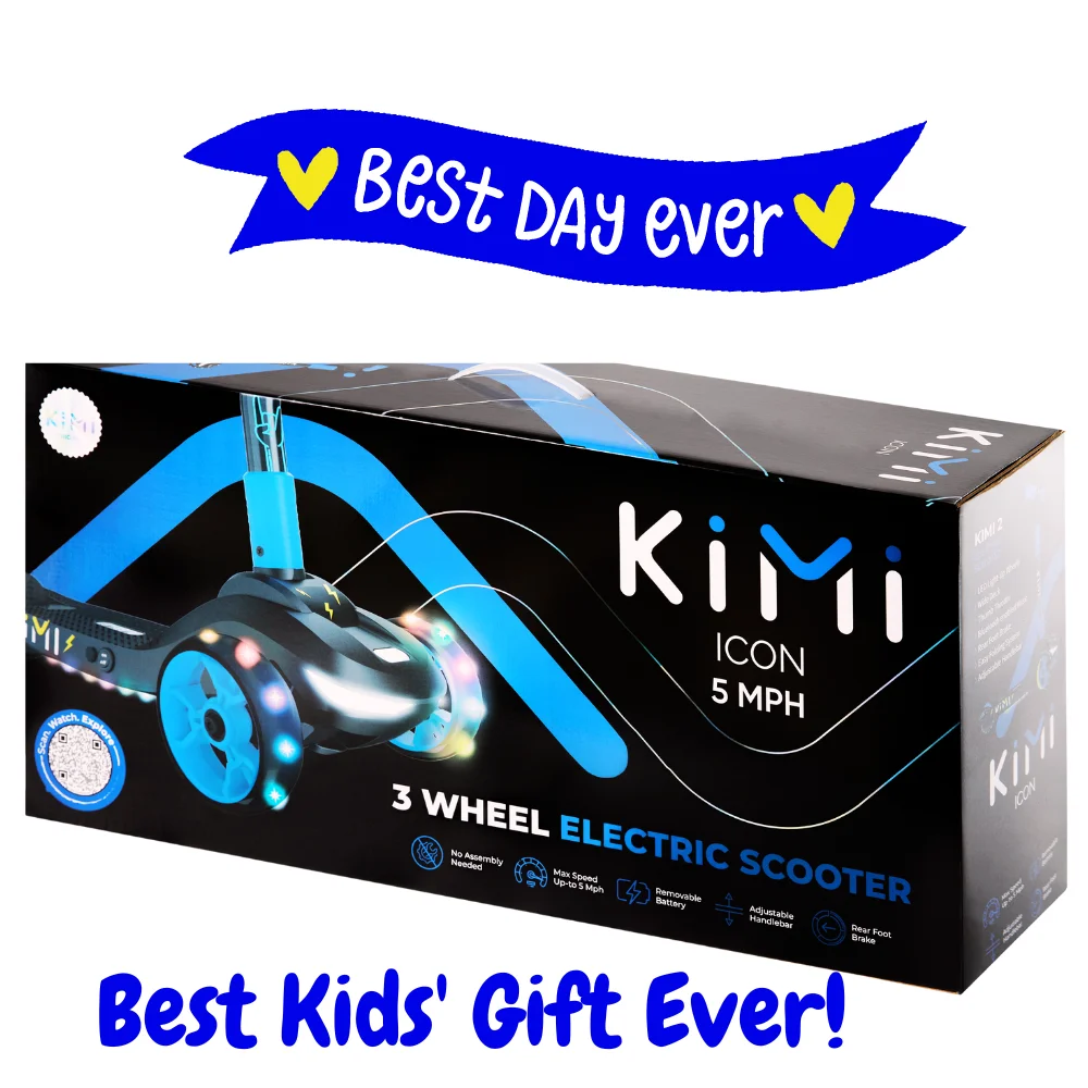 KIMI Kids 3-Wheel Electric Scooter, Adjustable, LED Lights, 10 Mile Range, Ages 2-9, TSA Approved