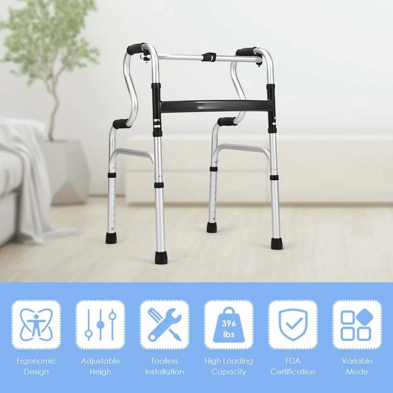 3-in-1 Stand-Assist Folding Walker, 400lbs Heavy Duty Walking Mobility Aid, Height Adjustable Narrow Drive Walker