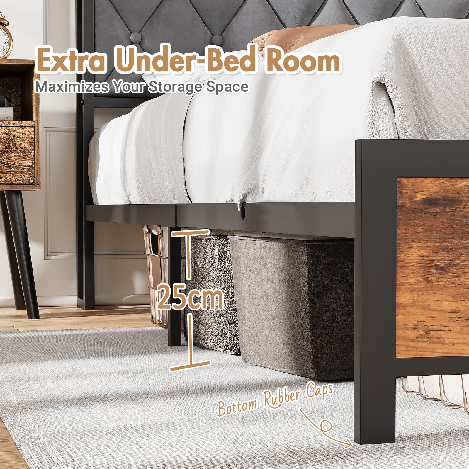 RGB LED Lights Bed Frame w/Charging Station