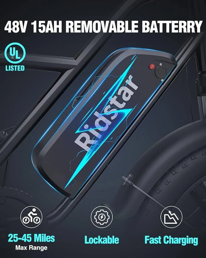 Bopzin 1000W Electric Bike for Adults 48V 15Ah Removable Battery Ebike 20