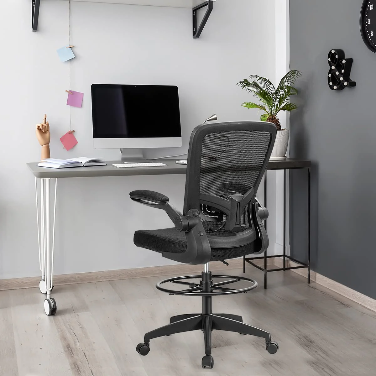 Giantex Adjustable Drafting Chair, 360?? Swivel Designed Mesh Fabric Chair, Executive Chair for Working Studying Gaming