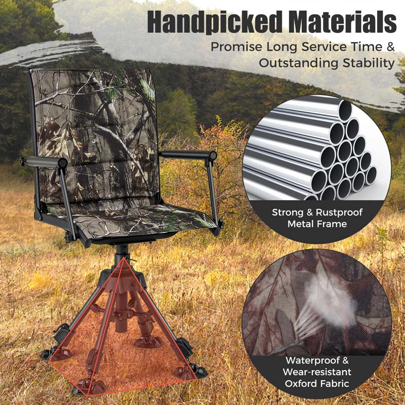 360�� Swivel Silent Folding Hunting Blind Chair for Shooting Fishing, Portable Sniper Seat with 4 Adjustable Legs, All-Terrain Foot Pads