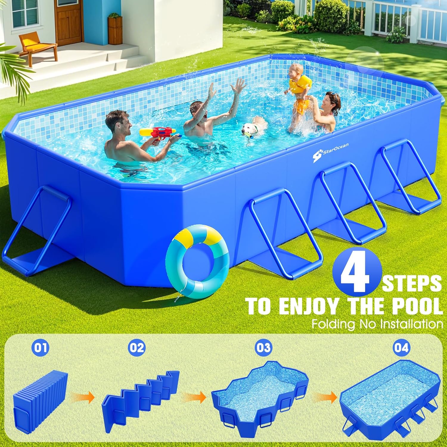Foldable Pool, Large Non-Inflatable Swimming Pool For Kids,Adult Collapsible Pools Hard Plastic Shell, Oversized Thickened,Portable Folding Kids Pools for Backyard-Mosaic Design-115