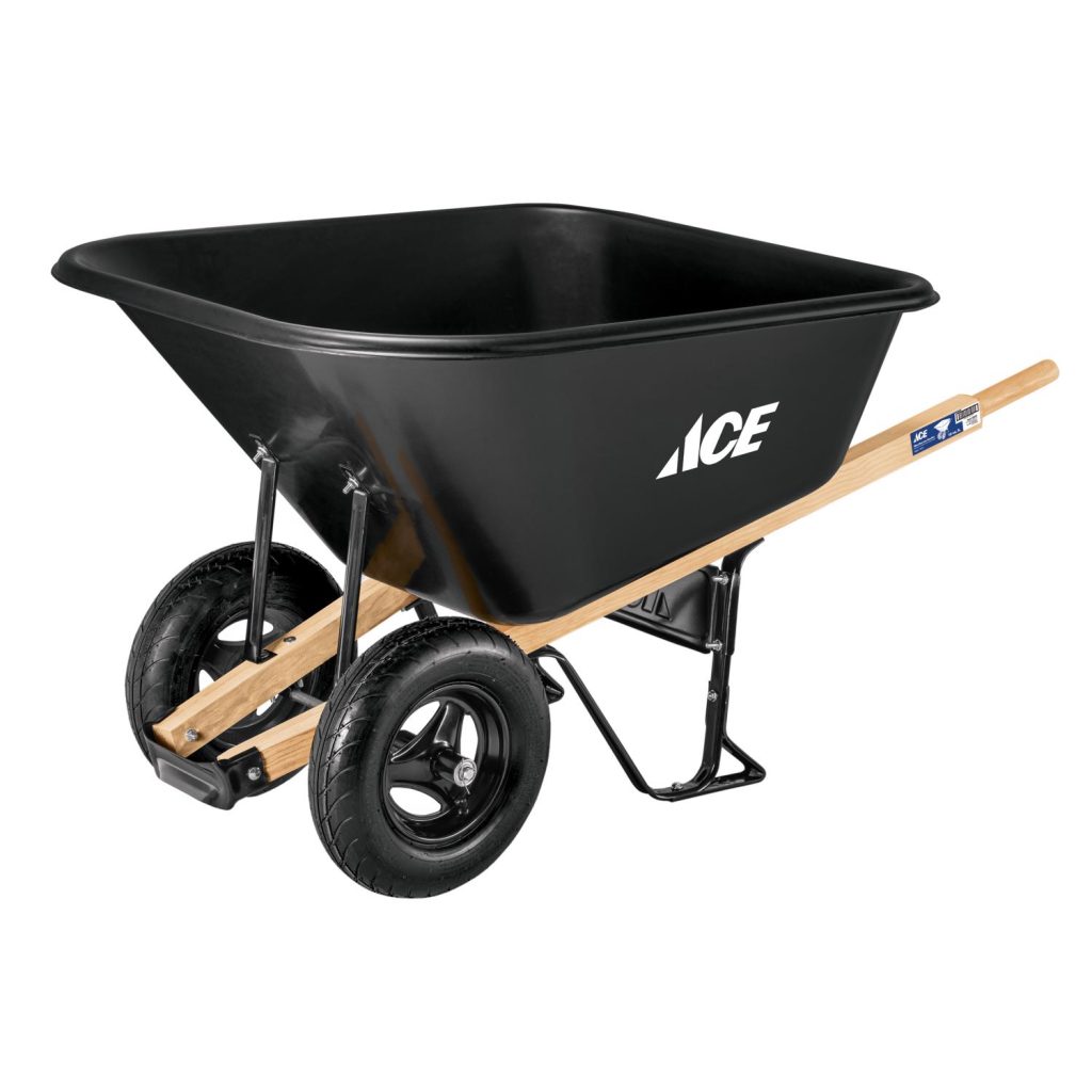 Ace 10 cu ft Poly Wheelbarrow with Dual 16??? Pneumatic Tires and Hardwood Handles