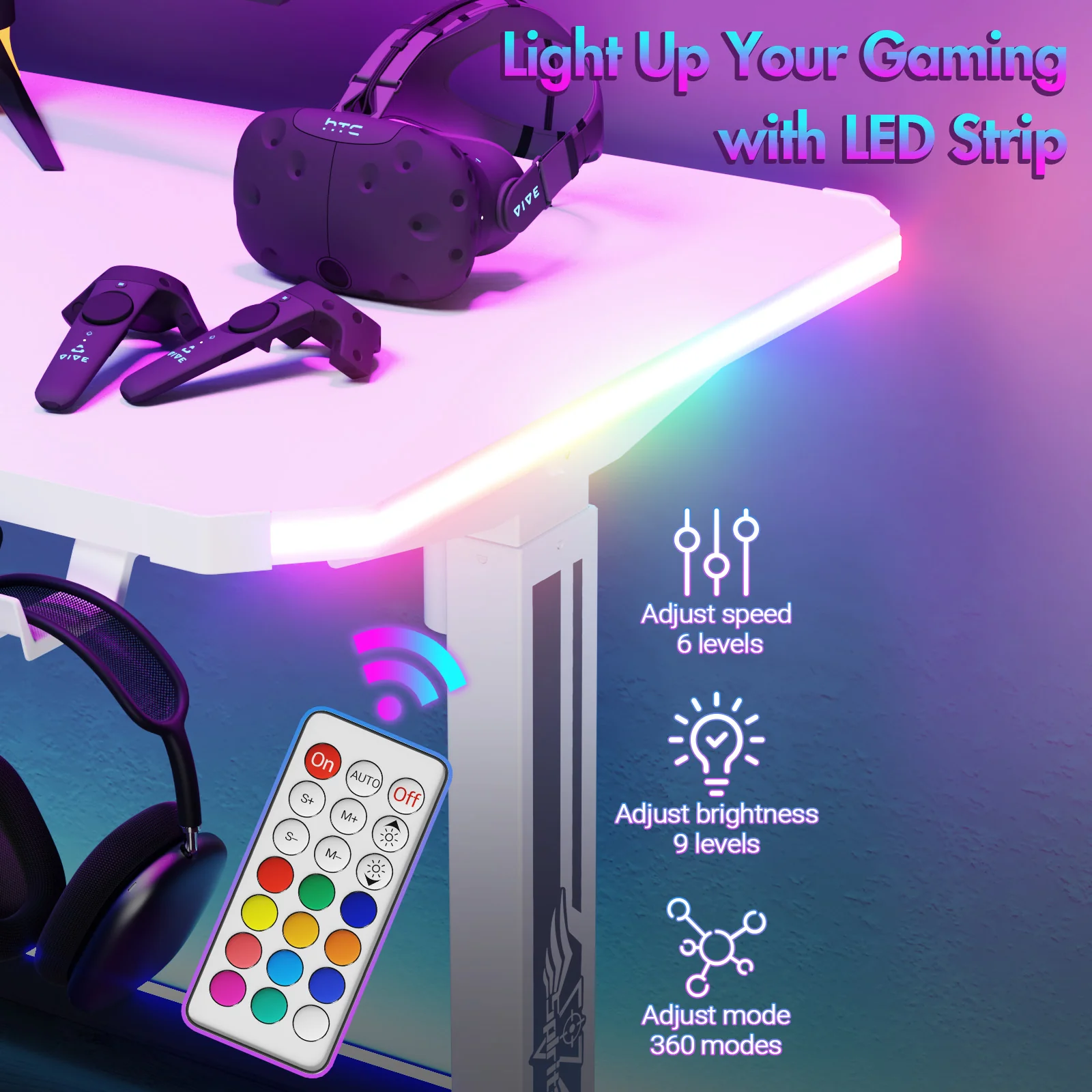 Electric Standing Gaming Desk RGB LED White