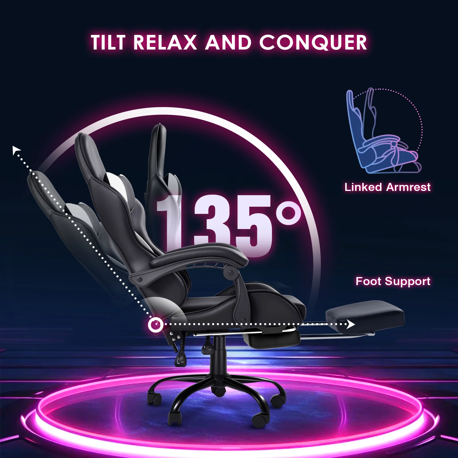 Gaming Chair Massage Lumbar with Footrest White