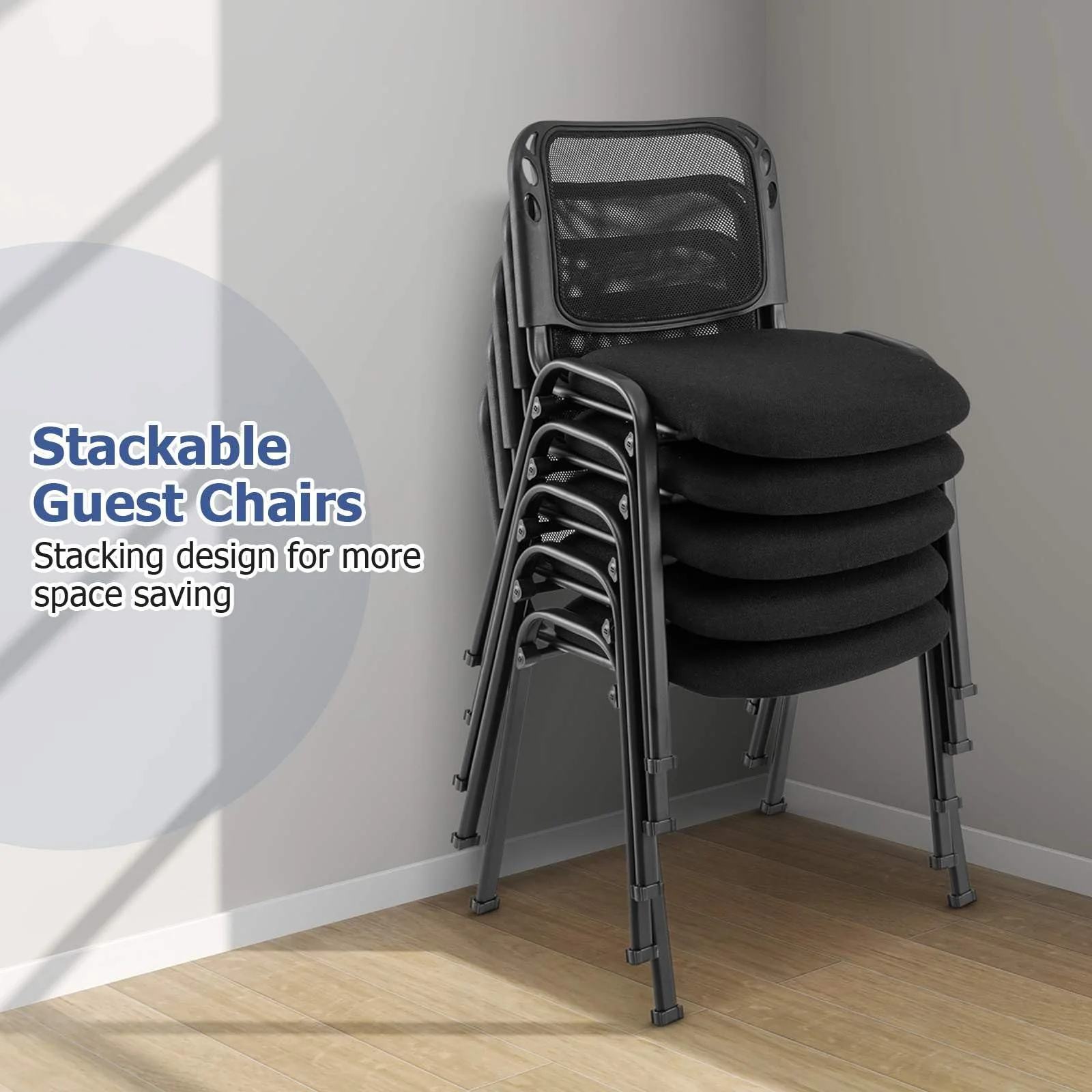 Set of 5 Office Desk Chairs Waiting Room Chair Stackable Reception Guest Chair