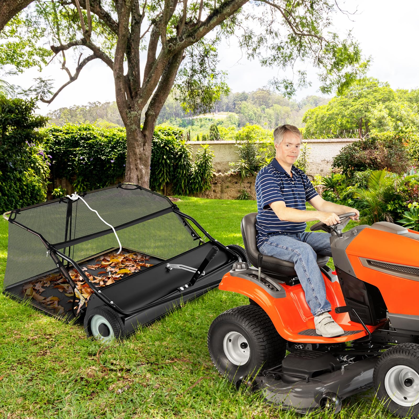 Lawn Sweeper Tow Behind with Large-Capacity Hopper Bag
