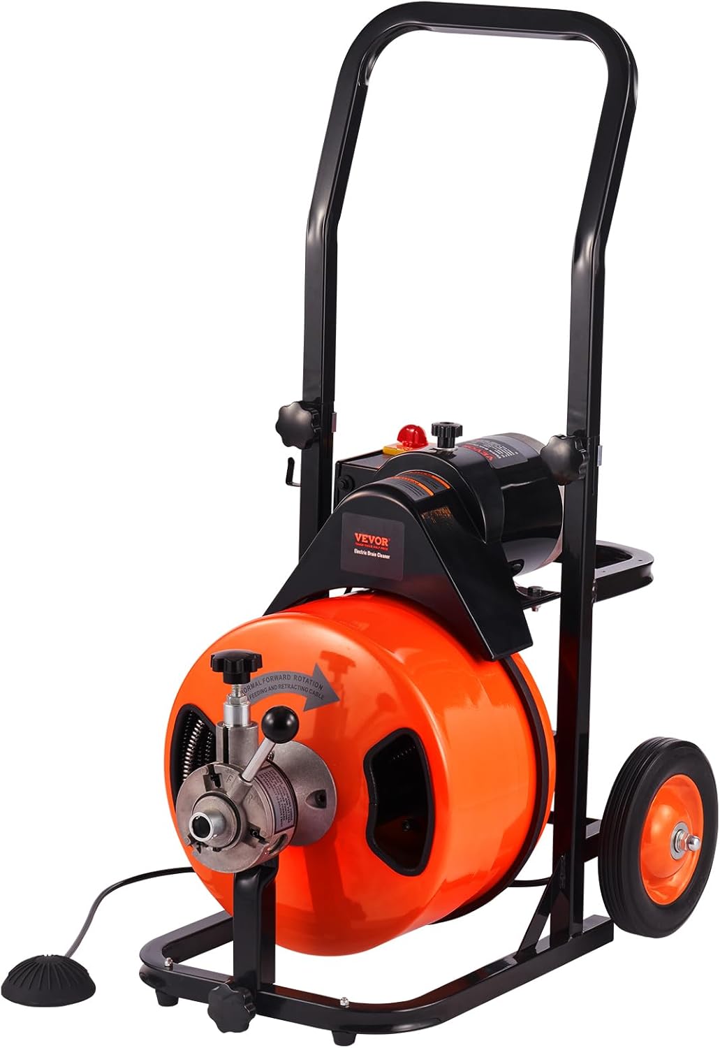 Drain Cleaner Machine 100FT x 1/2Inch, Auto Feed Sewer Snake Auger with 4 Cutter & Air-activated Foot Switch for 1