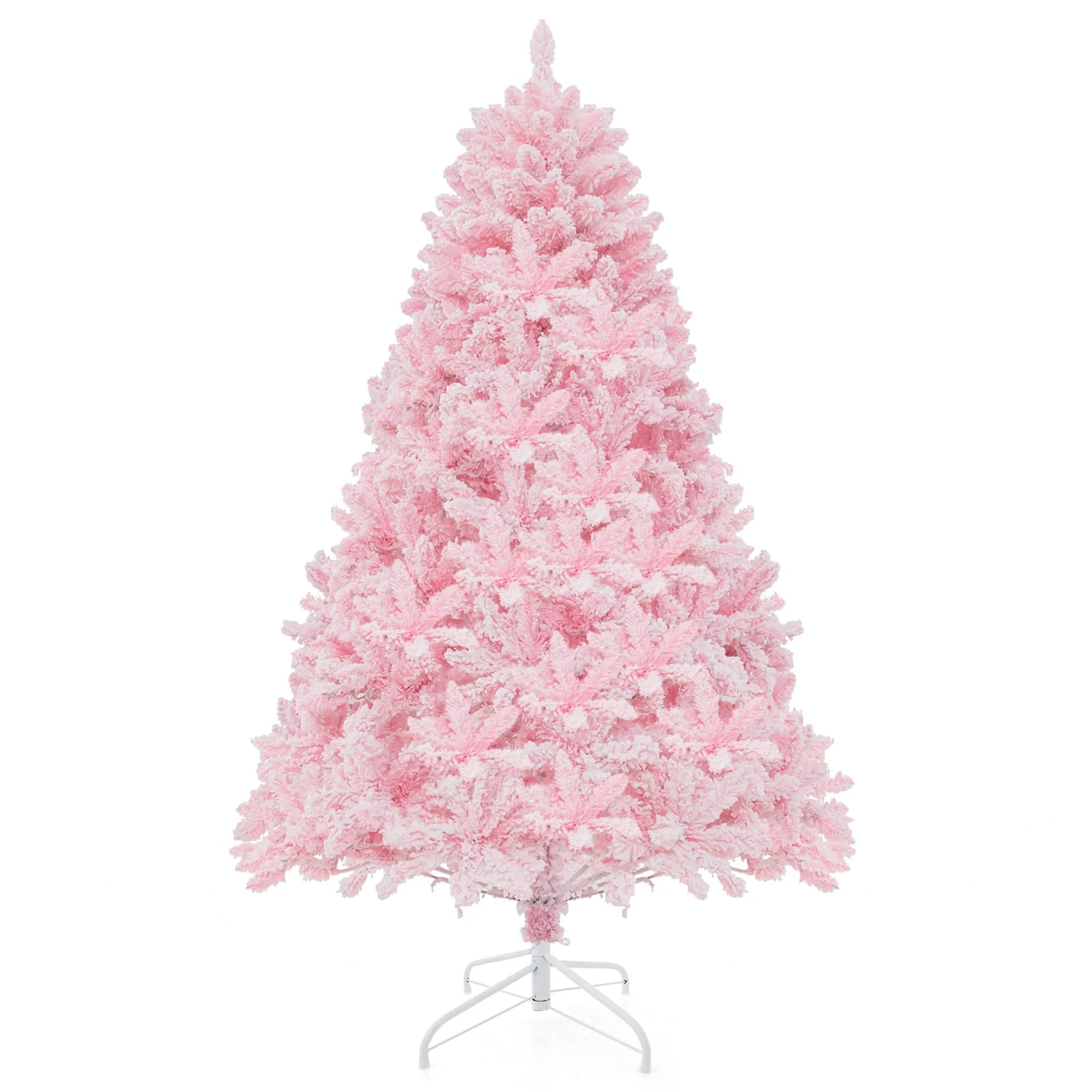 1.85m/2.1m Pink Snow Flocked Christmas Tree Artificial w/ 8 LED Lighting Modes