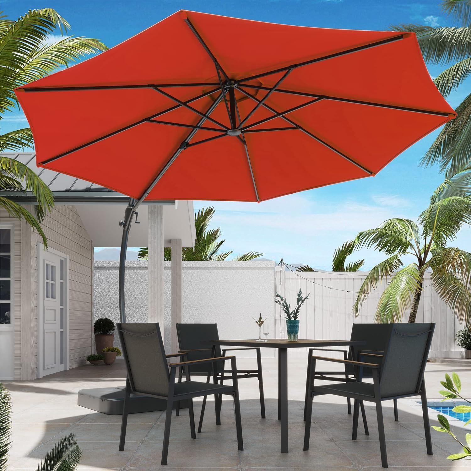 LAUSAINT HOME Outdoor Patio Umbrella with Base included, 11 FT Deluxe Curvy Cantilever Umbrella Heavy Duty Offset Hanging Umbrella with 360�� Rotation for Market, Pool, Garden, Backyard, Deck (Beige)