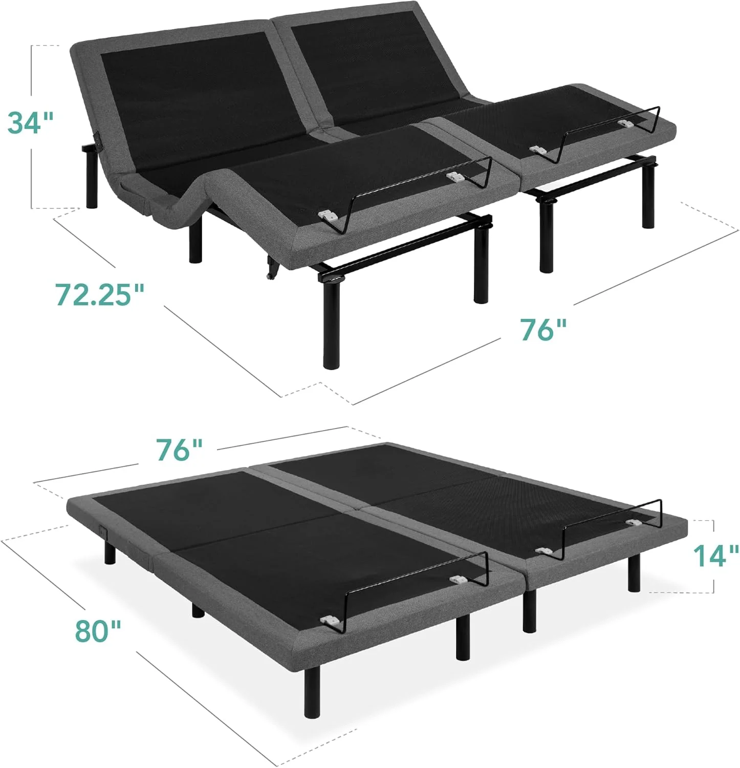 Ergonomic Twin XL Size Adjustable Bed Frame, Electric Base w/Wireless Remote Control, Nightlight, Massager, 2 USB Ports