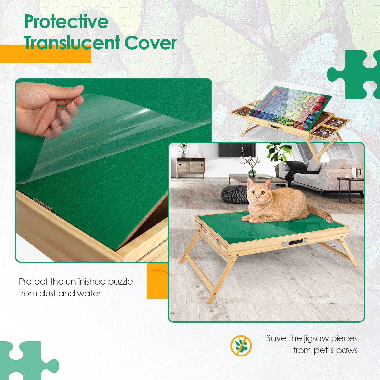 1000 PCS Portable Puzzle Table, 3-Angle Adjustable Jigsaw Board with Anti-Slip Felt